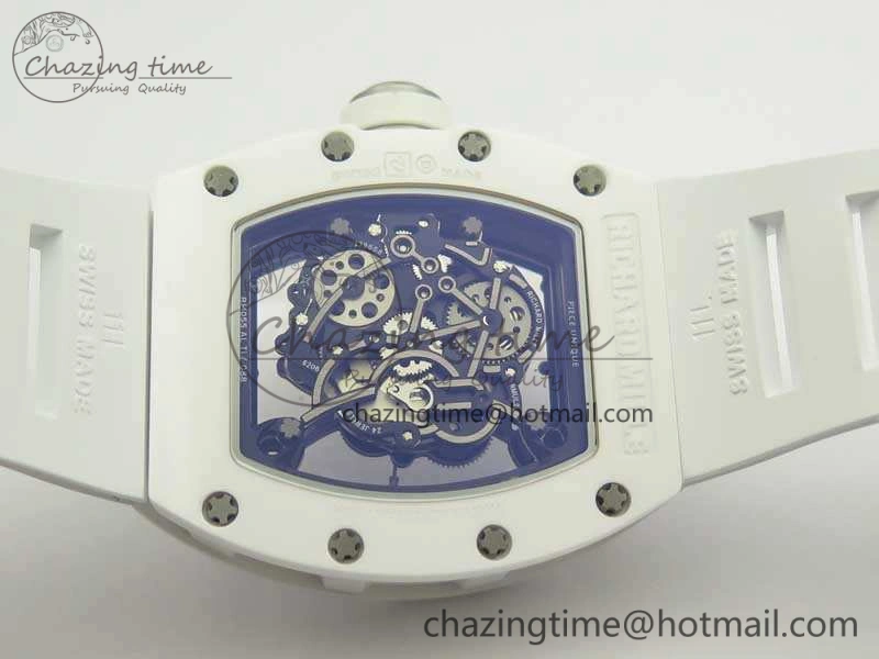 RM055 Real All White Ceramic KVF Best Edition Skeleton Dial White On Rubber Strap MIYOTA8215 V Seasonal 9489