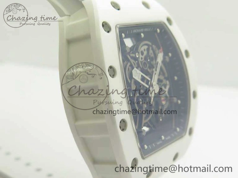 RM055 Real All White Ceramic KVF Best Edition Skeleton Dial White On Rubber Strap MIYOTA8215 V Seasonal 9489