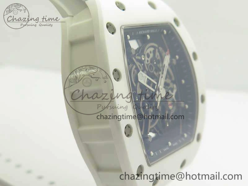 RM055 Real All White Ceramic KVF Best Edition Skeleton Dial White On Rubber Strap MIYOTA8215 V Seasonal 9489