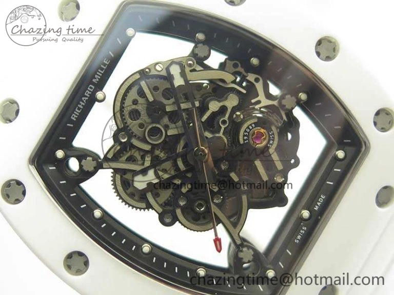 RM055 Real All White Ceramic KVF Best Edition Skeleton Dial White On Rubber Strap MIYOTA8215 V Seasonal 9489