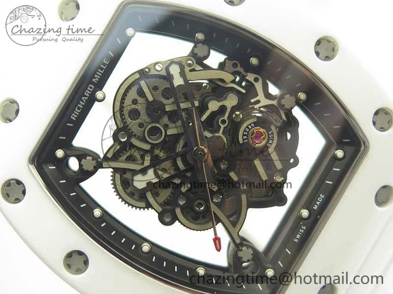 RM055 Real All White Ceramic KVF Best Edition Skeleton Dial White On Rubber Strap MIYOTA8215 V Seasonal 9489