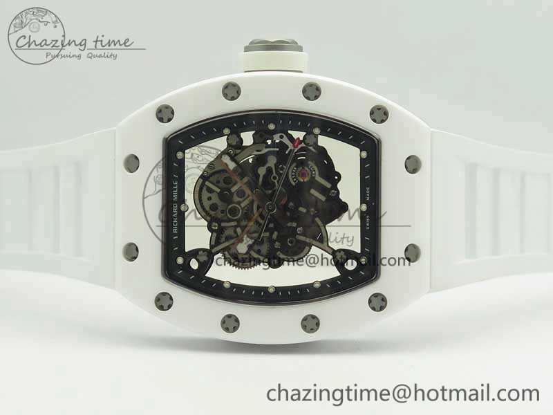 RM055 Real All White Ceramic KVF Best Edition Skeleton Dial White On Rubber Strap MIYOTA8215 V Seasonal 9489