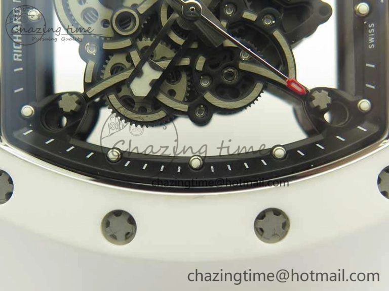 RM055 Real All White Ceramic KVF Best Edition Skeleton Dial White On Rubber Strap MIYOTA8215 V Seasonal 9489
