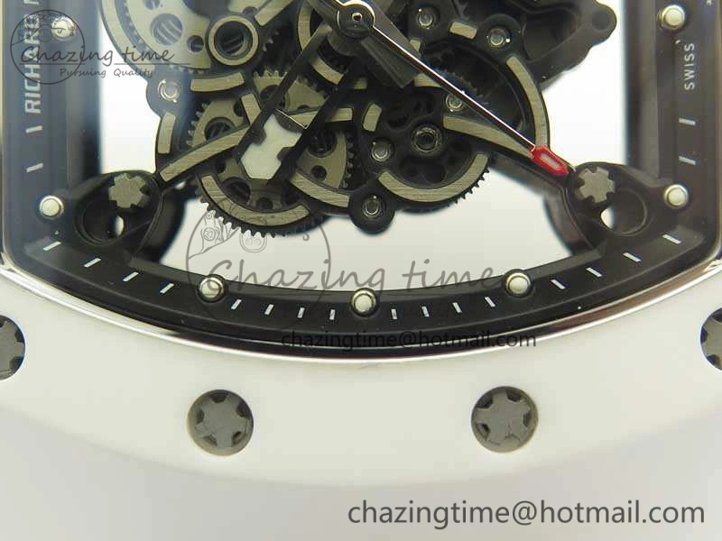 RM055 Real All White Ceramic KVF Best Edition Skeleton Dial White On Rubber Strap MIYOTA8215 V Seasonal 9489