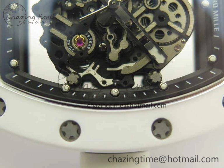 RM055 Real All White Ceramic KVF Best Edition Skeleton Dial White On Rubber Strap MIYOTA8215 V Seasonal 9489