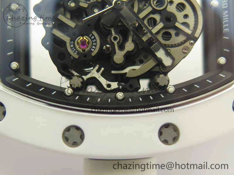 RM055 Real All White Ceramic KVF Best Edition Skeleton Dial White On Rubber Strap MIYOTA8215 V Seasonal 9489