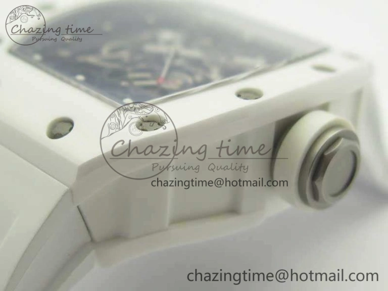 RM055 Real All White Ceramic KVF Best Edition Skeleton Dial White On Rubber Strap MIYOTA8215 V Seasonal 9489