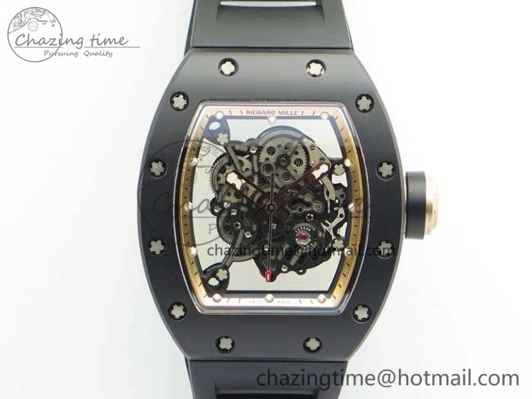 RM055 Real Ceramic Case KVF Best Edition Skeleton Dial RG Crown On Rubber Strap MIYOTA Efficient 9531