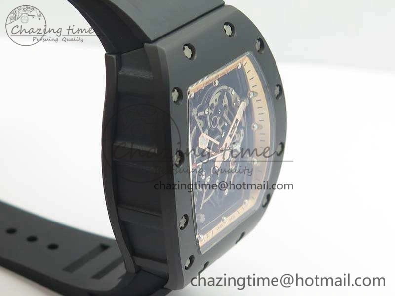 RM055 Real Ceramic Case KVF Best Edition Skeleton Dial RG Crown On Rubber Strap MIYOTA Efficient 9531