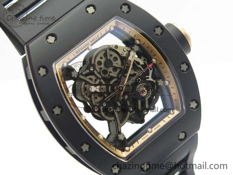 RM055 Real Ceramic Case KVF Best Edition Skeleton Dial RG Crown On Rubber Strap MIYOTA Efficient 9531