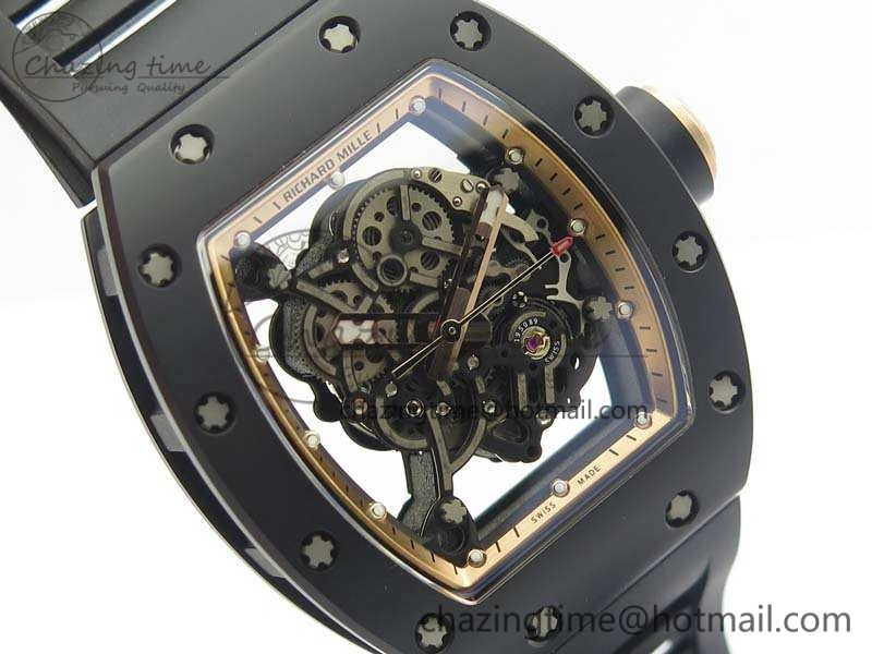 RM055 Real Ceramic Case KVF Best Edition Skeleton Dial RG Crown On Rubber Strap MIYOTA Efficient 9531
