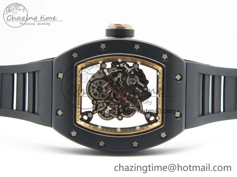 RM055 Real Ceramic Case KVF Best Edition Skeleton Dial RG Crown On Rubber Strap MIYOTA Efficient 9531