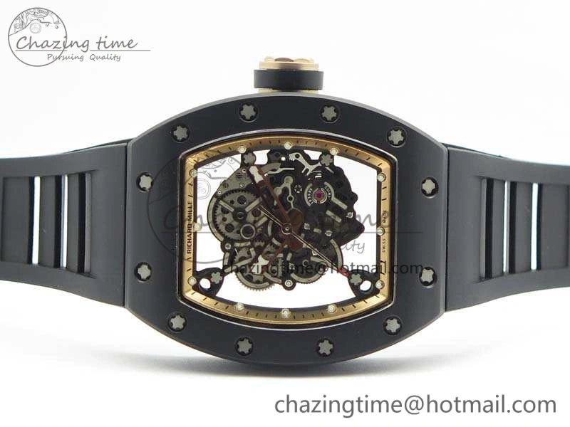 RM055 Real Ceramic Case KVF Best Edition Skeleton Dial RG Crown On Rubber Strap MIYOTA Efficient 9531