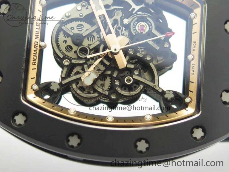RM055 Real Ceramic Case KVF Best Edition Skeleton Dial RG Crown On Rubber Strap MIYOTA Efficient 9531