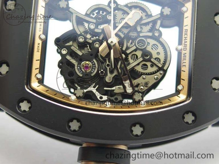 RM055 Real Ceramic Case KVF Best Edition Skeleton Dial RG Crown On Rubber Strap MIYOTA Efficient 9531