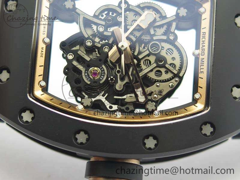 RM055 Real Ceramic Case KVF Best Edition Skeleton Dial RG Crown On Rubber Strap MIYOTA Efficient 9531