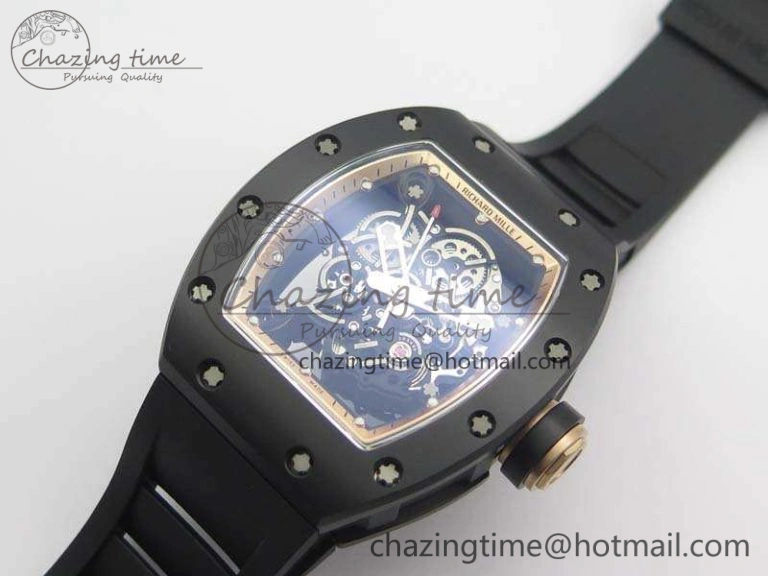 RM055 Real Ceramic Case KVF Best Edition Skeleton Dial RG Crown On Rubber Strap MIYOTA Efficient 9531