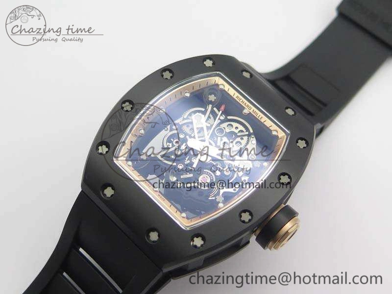 RM055 Real Ceramic Case KVF Best Edition Skeleton Dial RG Crown On Rubber Strap MIYOTA Efficient 9531