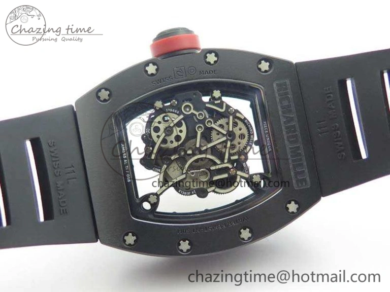 RM055 Real Ceramic Case KVF Best Edition Skeleton Dial Red Crown On Rubber Strap MIYOTA QuickDry 9529