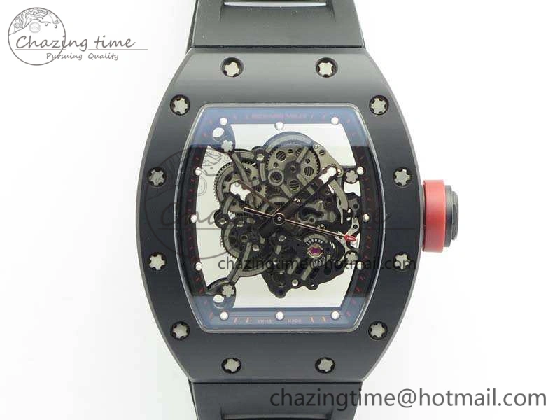 RM055 Real Ceramic Case KVF Best Edition Skeleton Dial Red Crown On Rubber Strap MIYOTA QuickDry 9529