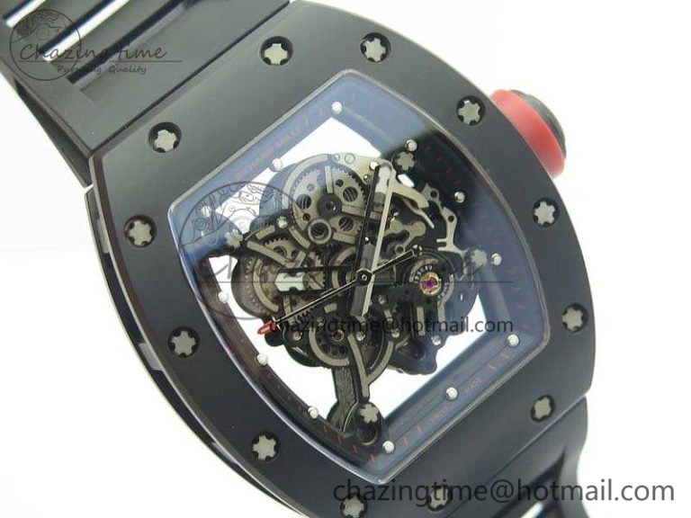 RM055 Real Ceramic Case KVF Best Edition Skeleton Dial Red Crown On Rubber Strap MIYOTA QuickDry 9529