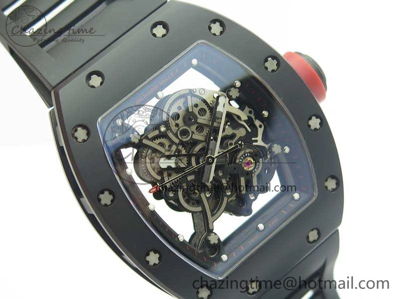 RM055 Real Ceramic Case KVF Best Edition Skeleton Dial Red Crown On Rubber Strap MIYOTA QuickDry 9529
