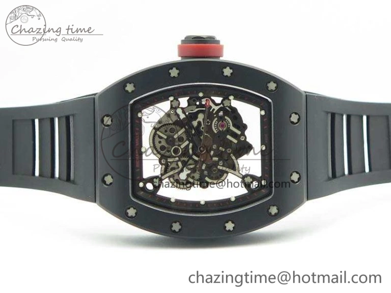 RM055 Real Ceramic Case KVF Best Edition Skeleton Dial Red Crown On Rubber Strap MIYOTA QuickDry 9529
