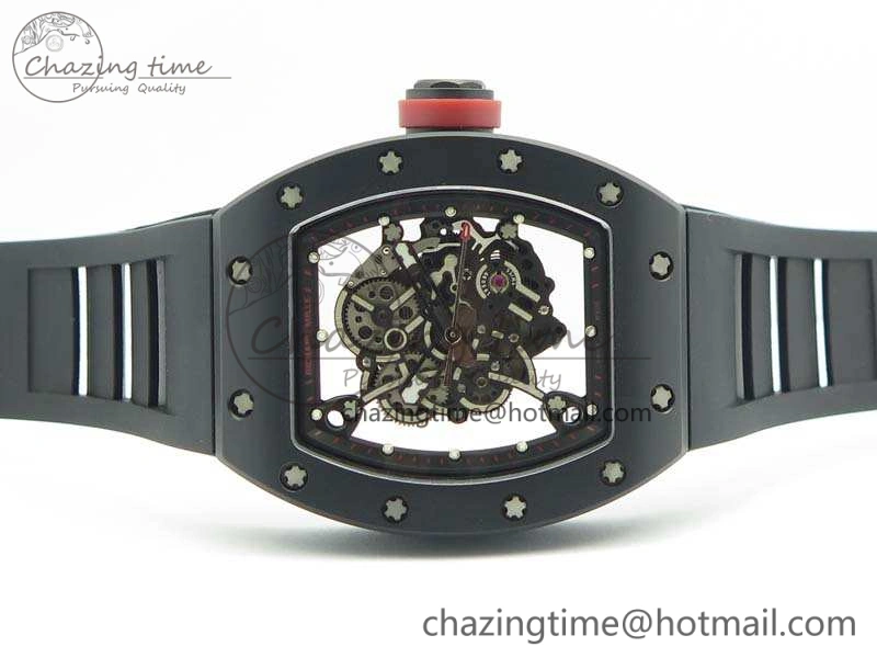 RM055 Real Ceramic Case KVF Best Edition Skeleton Dial Red Crown On Rubber Strap MIYOTA QuickDry 9529