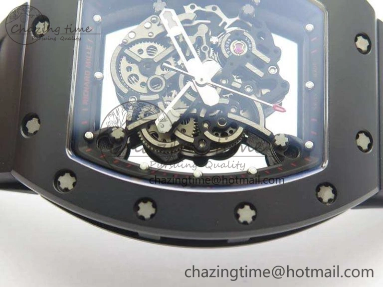 RM055 Real Ceramic Case KVF Best Edition Skeleton Dial Red Crown On Rubber Strap MIYOTA QuickDry 9529