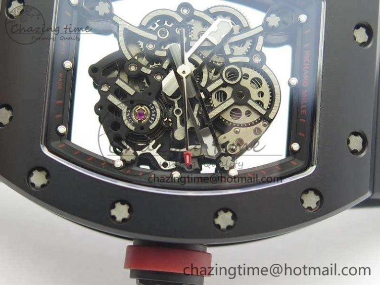 RM055 Real Ceramic Case KVF Best Edition Skeleton Dial Red Crown On Rubber Strap MIYOTA QuickDry 9529