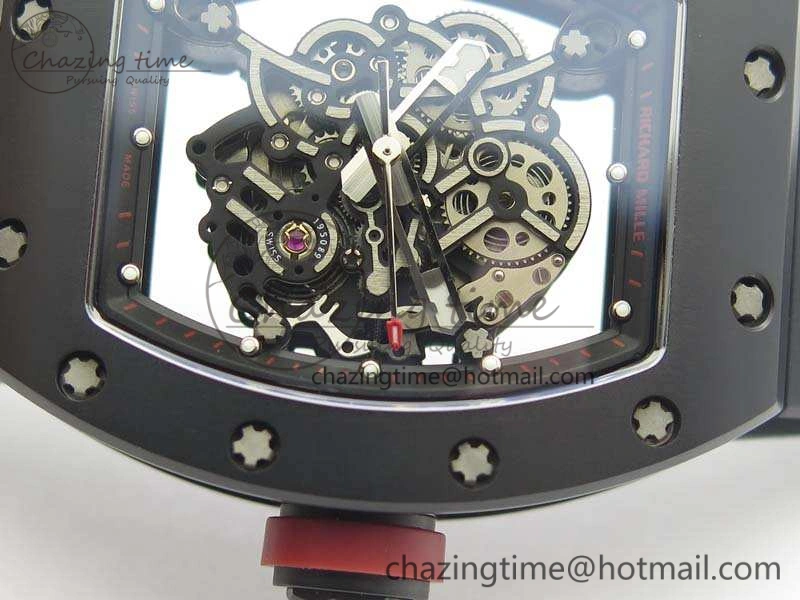 RM055 Real Ceramic Case KVF Best Edition Skeleton Dial Red Crown On Rubber Strap MIYOTA QuickDry 9529