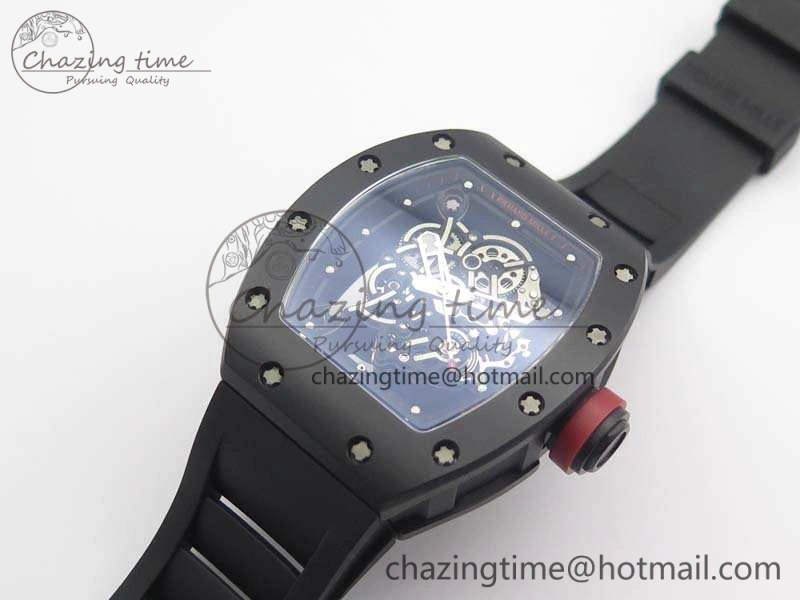 RM055 Real Ceramic Case KVF Best Edition Skeleton Dial Red Crown On Rubber Strap MIYOTA QuickDry 9529
