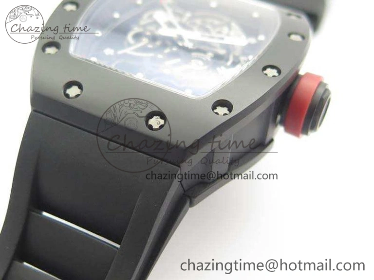 RM055 Real Ceramic Case KVF Best Edition Skeleton Dial Red Crown On Rubber Strap MIYOTA QuickDry 9529