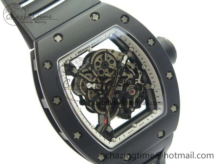 RM055 Real Ceramic Case KVF Best Edition Skeleton Dial White Inner Bezel On Rubber Strap MIYOTA Cozy 9543