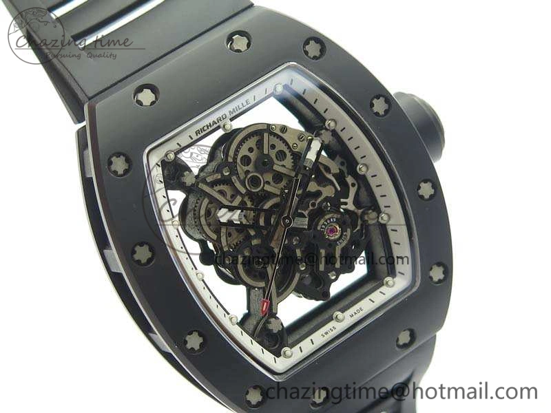 RM055 Real Ceramic Case KVF Best Edition Skeleton Dial White Inner Bezel On Rubber Strap MIYOTA Cozy 9543