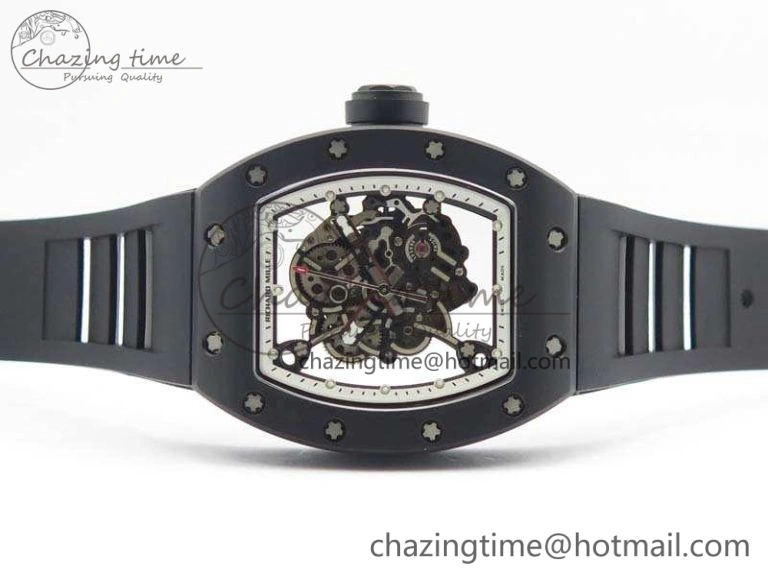 RM055 Real Ceramic Case KVF Best Edition Skeleton Dial White Inner Bezel On Rubber Strap MIYOTA Cozy 9543