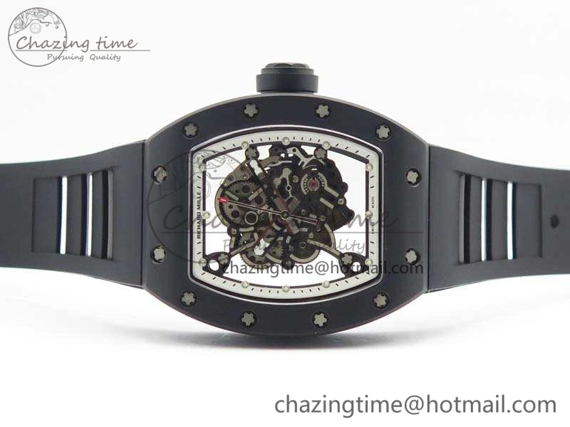 RM055 Real Ceramic Case KVF Best Edition Skeleton Dial White Inner Bezel On Rubber Strap MIYOTA Cozy 9543