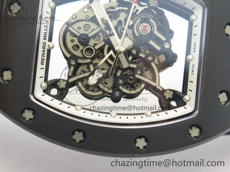 RM055 Real Ceramic Case KVF Best Edition Skeleton Dial White Inner Bezel On Rubber Strap MIYOTA Cozy 9543