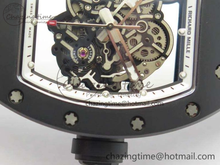 RM055 Real Ceramic Case KVF Best Edition Skeleton Dial White Inner Bezel On Rubber Strap MIYOTA Cozy 9543