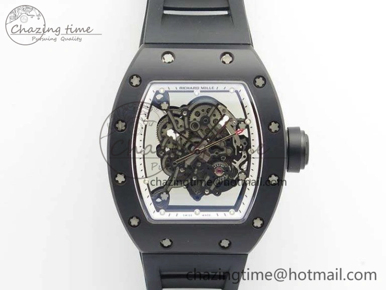 RM055 Real Ceramic Case KVF Best Edition Skeleton Dial White Inner Bezel On Rubber Strap MIYOTA Cozy 9543