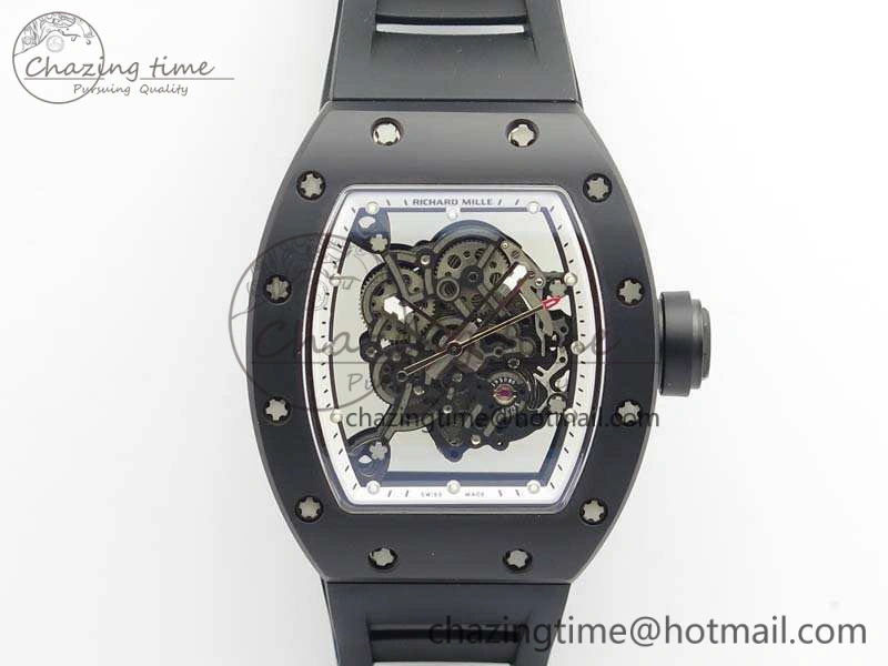 RM055 Real Ceramic Case KVF Best Edition Skeleton Dial White Inner Bezel On Rubber Strap MIYOTA Cozy 9543