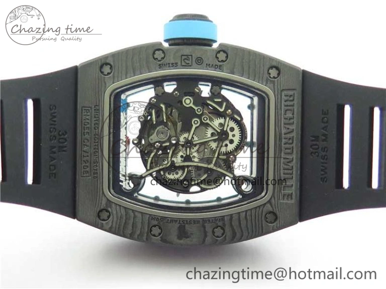 Classic RM055 Real NTPT ZF 1:1 Best Edition Skeleton Dial on Black Rubber Strap SEIKO Movement 9398