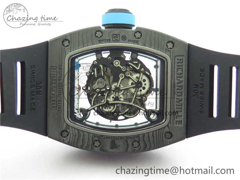 Classic RM055 Real NTPT ZF 1:1 Best Edition Skeleton Dial on Black Rubber Strap SEIKO Movement 9398