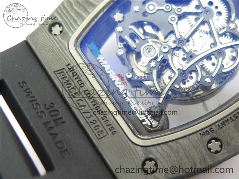 Classic RM055 Real NTPT ZF 1:1 Best Edition Skeleton Dial on Black Rubber Strap SEIKO Movement 9398