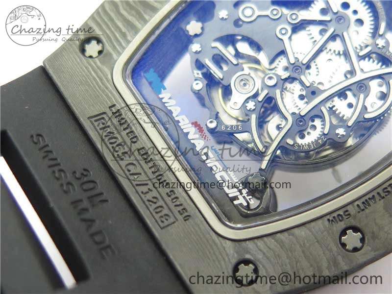 Classic RM055 Real NTPT ZF 1:1 Best Edition Skeleton Dial on Black Rubber Strap SEIKO Movement 9398