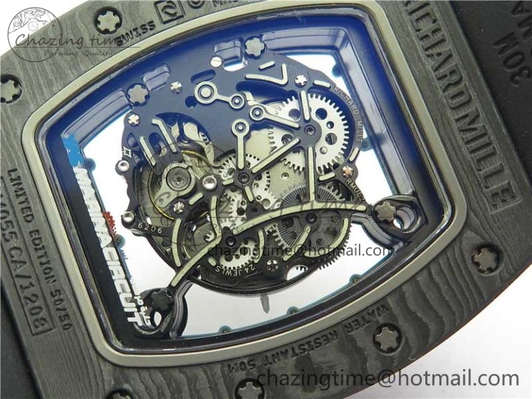 Classic RM055 Real NTPT ZF 1:1 Best Edition Skeleton Dial on Black Rubber Strap SEIKO Movement 9398