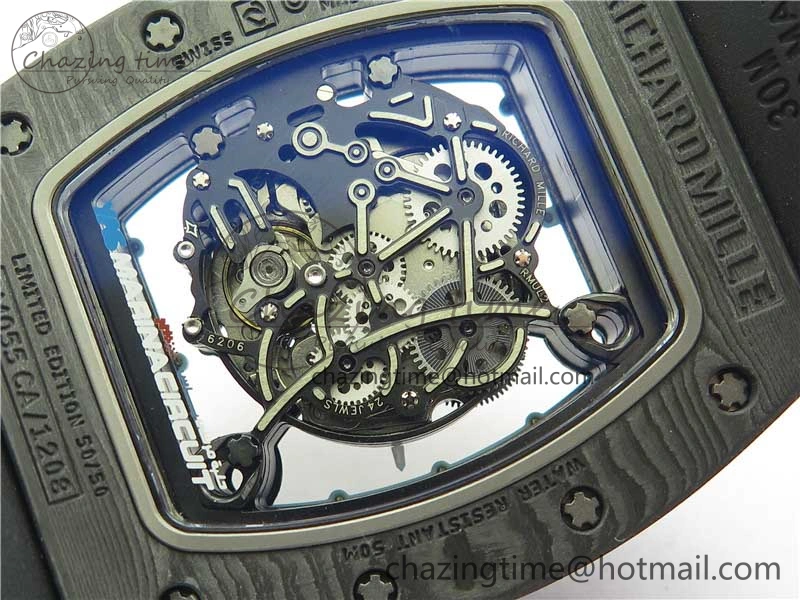 Classic RM055 Real NTPT ZF 1:1 Best Edition Skeleton Dial on Black Rubber Strap SEIKO Movement 9398