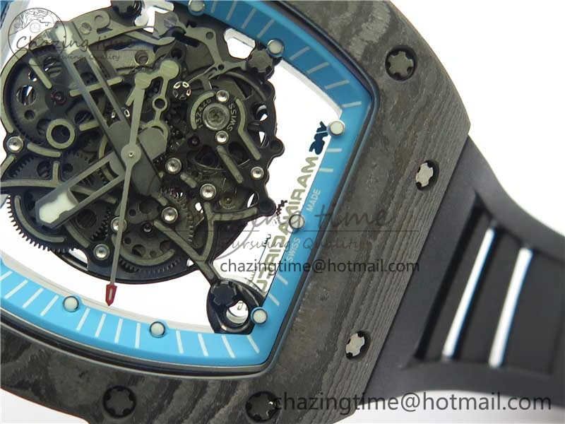 Classic RM055 Real NTPT ZF 1:1 Best Edition Skeleton Dial on Black Rubber Strap SEIKO Movement 9398