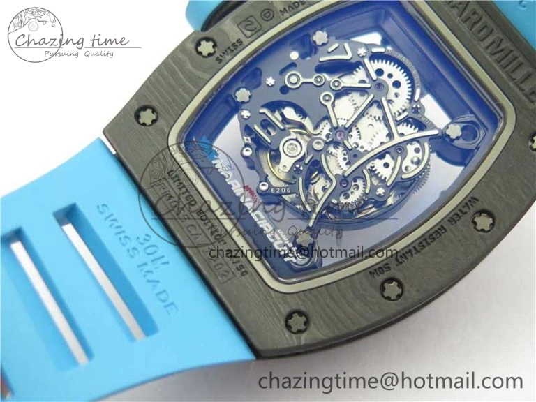 RM055 Real NTPT ZF 1:1 Best Edition Skeleton Dial on Blue Rubber Strap SEIKO Movement GoAnywhere 9394