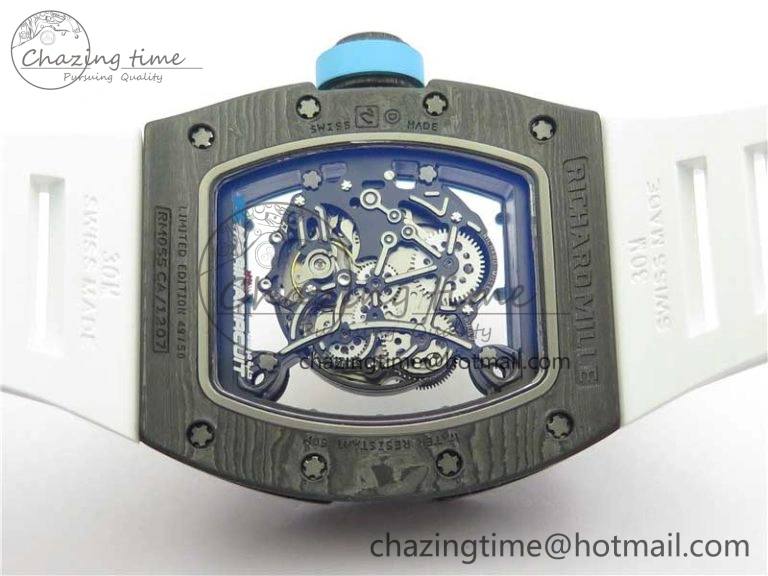 RM055 Real NTPT ZF 1:1 Best Edition Skeleton Dial on White Rubber Strap SEIKO Movement Original 9407
